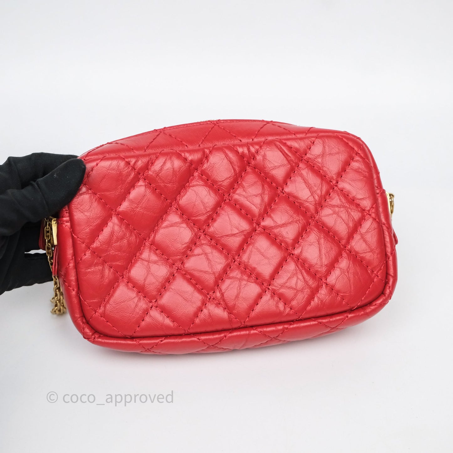 Chanel Quilted Mini Reissue Camera Case Red Aged Calfskin Aged Gold Hardware
