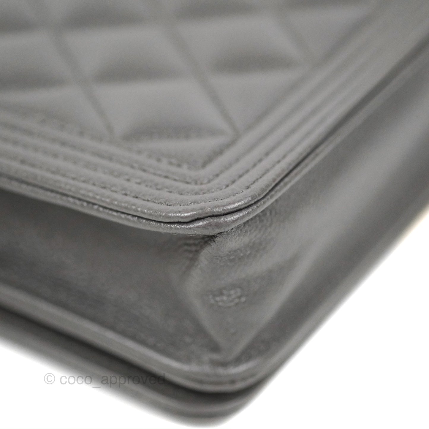 Chanel Quilted Boy Wallet on Chain WOC Dark Grey Caviar Gold Hardware
