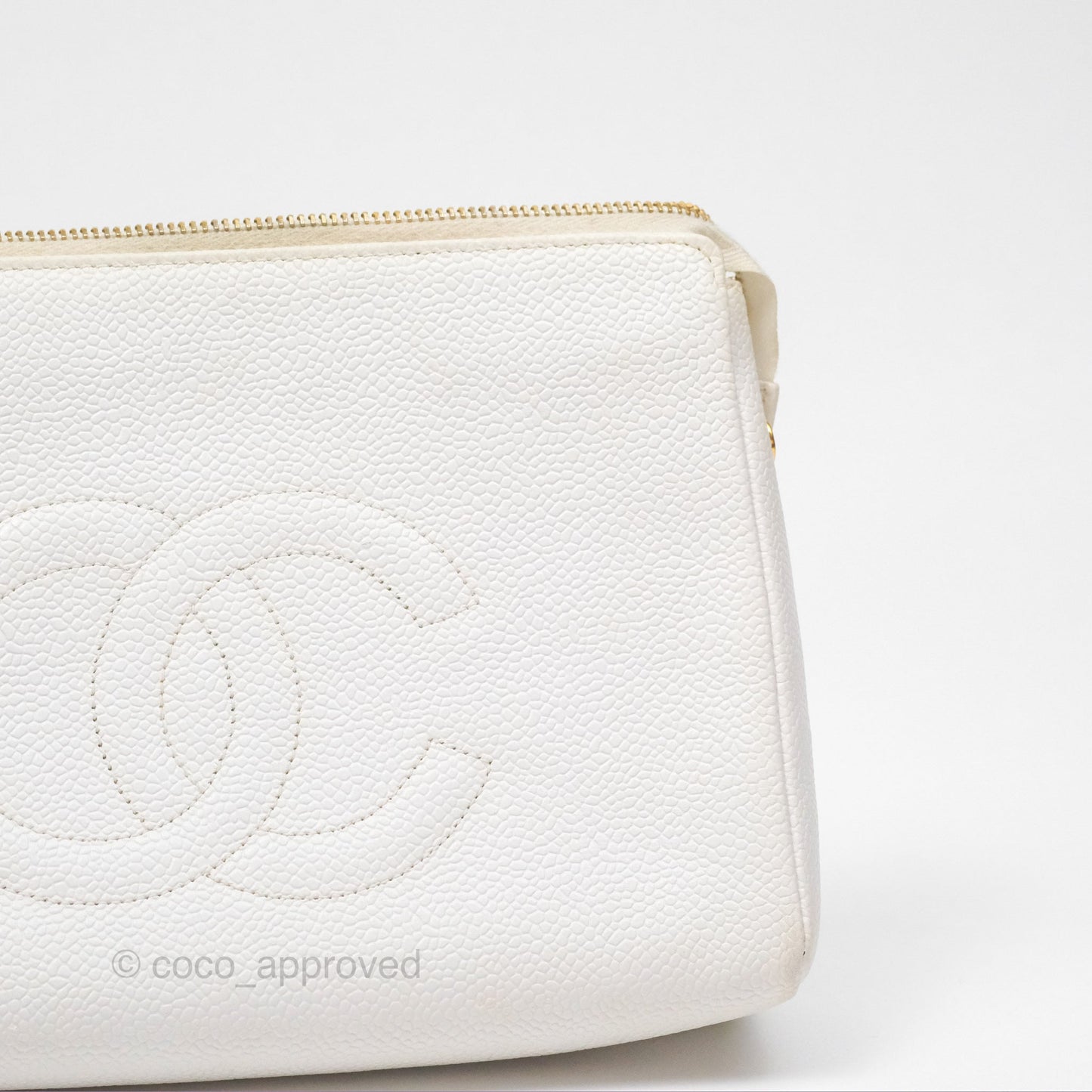 Chanel Vintage CC Clutch White Caviar Gold Hardware