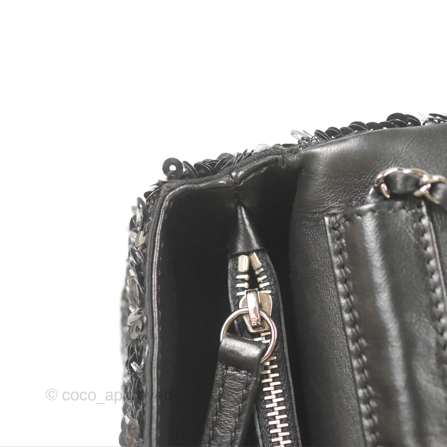 Chanel East West Flap Bag Black Sequin Dark Silver Hardware