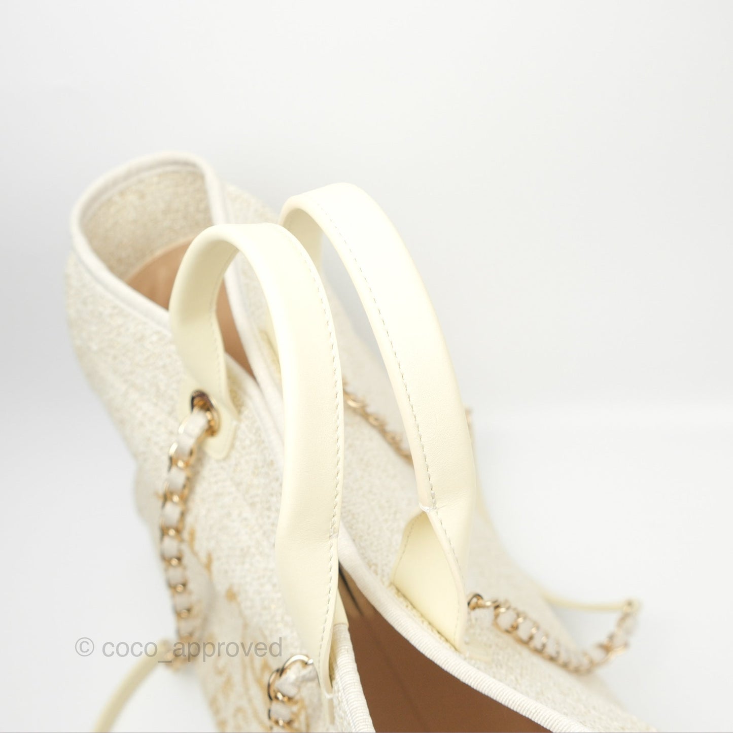 Chanel Large Deauville Ivory/Gold Canvas Gold Hardware