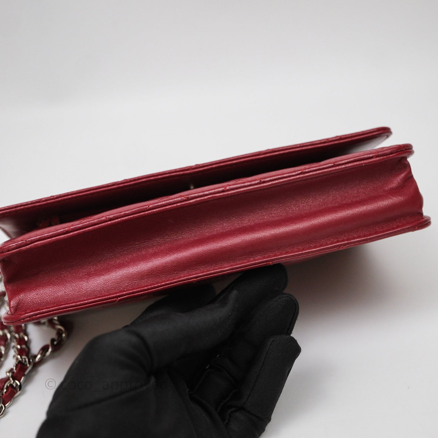 Chanel Quilted Wallet on Chain WOC Red Lambskin Silver Hardware
