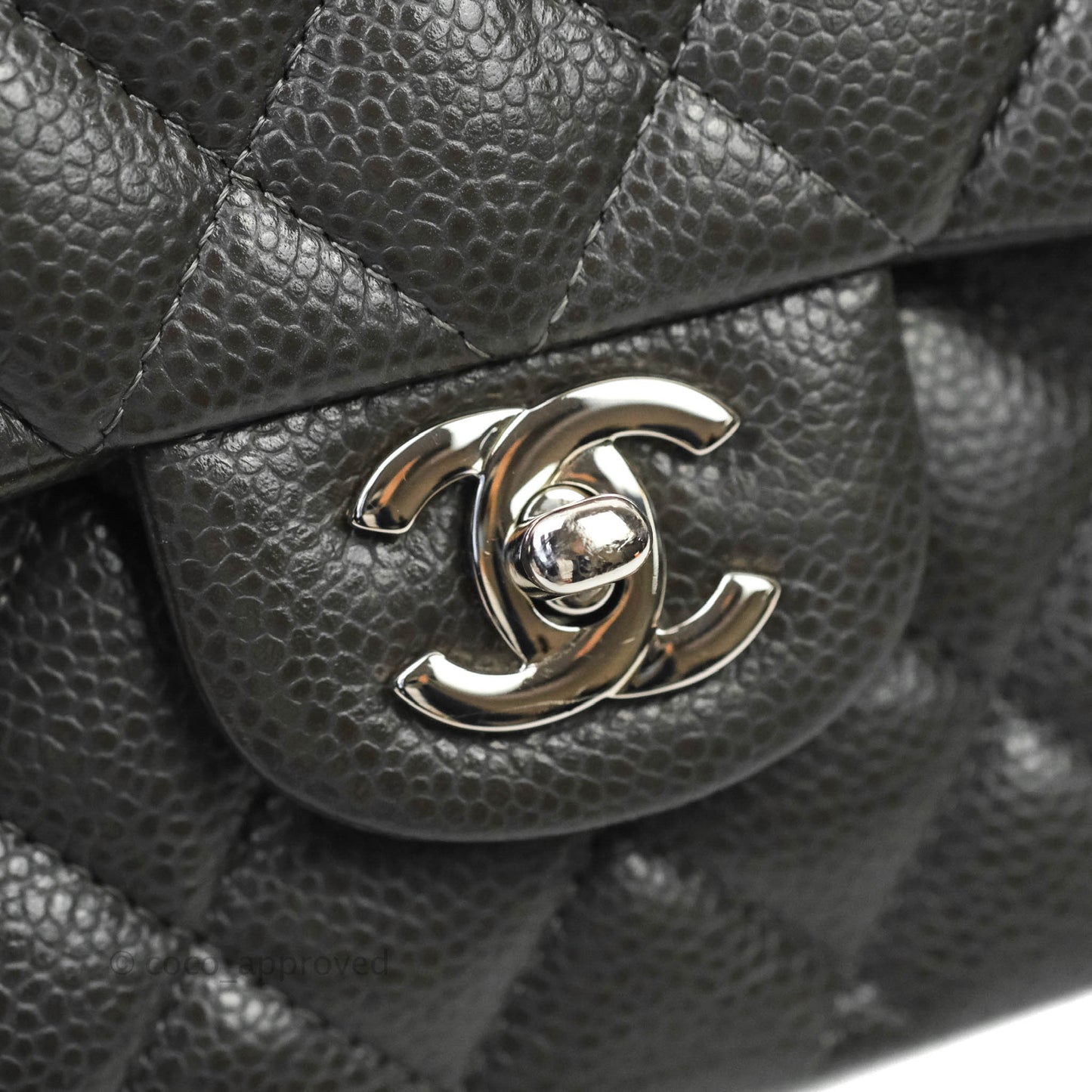 Chanel Quilted M/L Medium Double Flap Dark Grey Caviar Silver Hardware