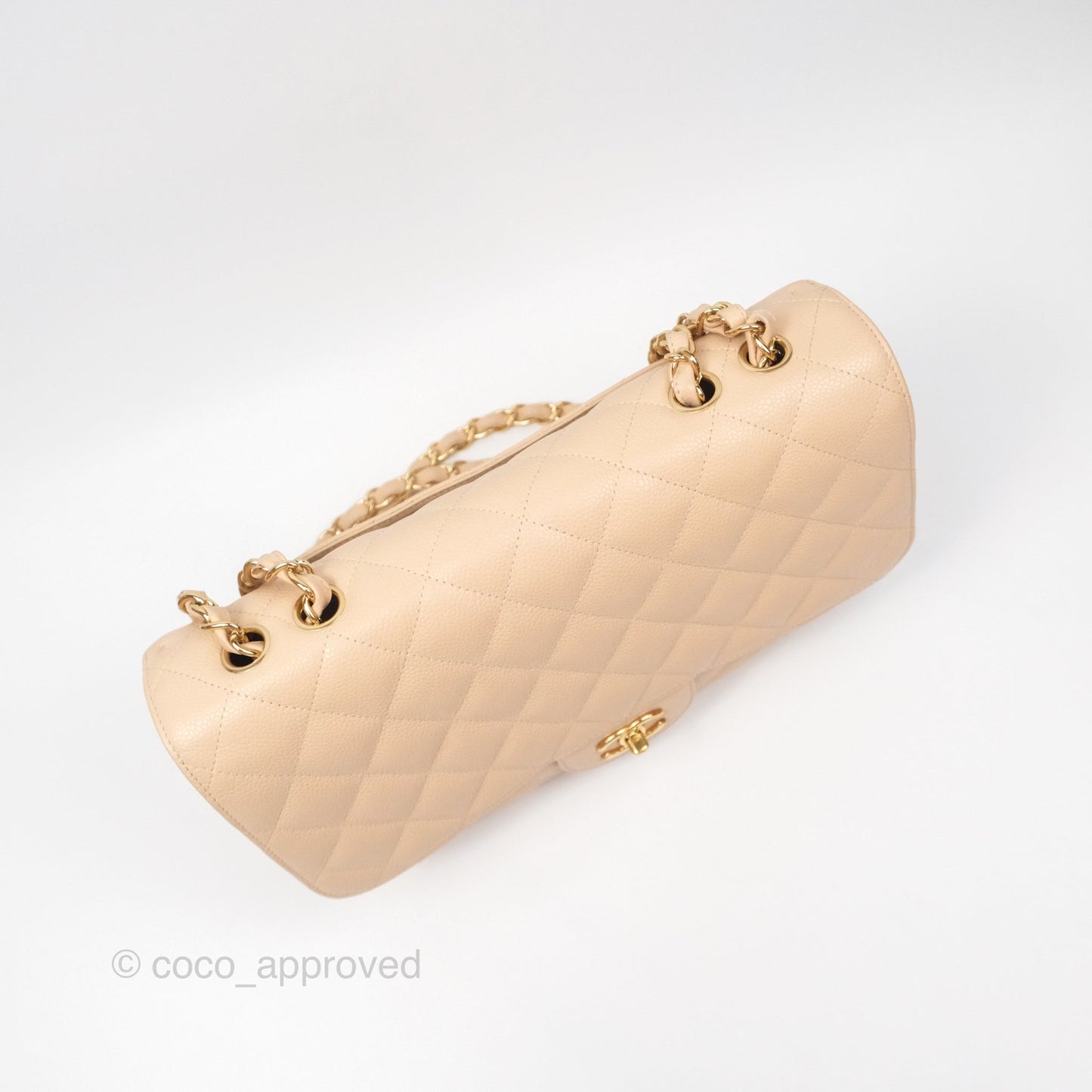 Chanel Jumbo Single Flap Quilted Beige Caviar Gold Hardware