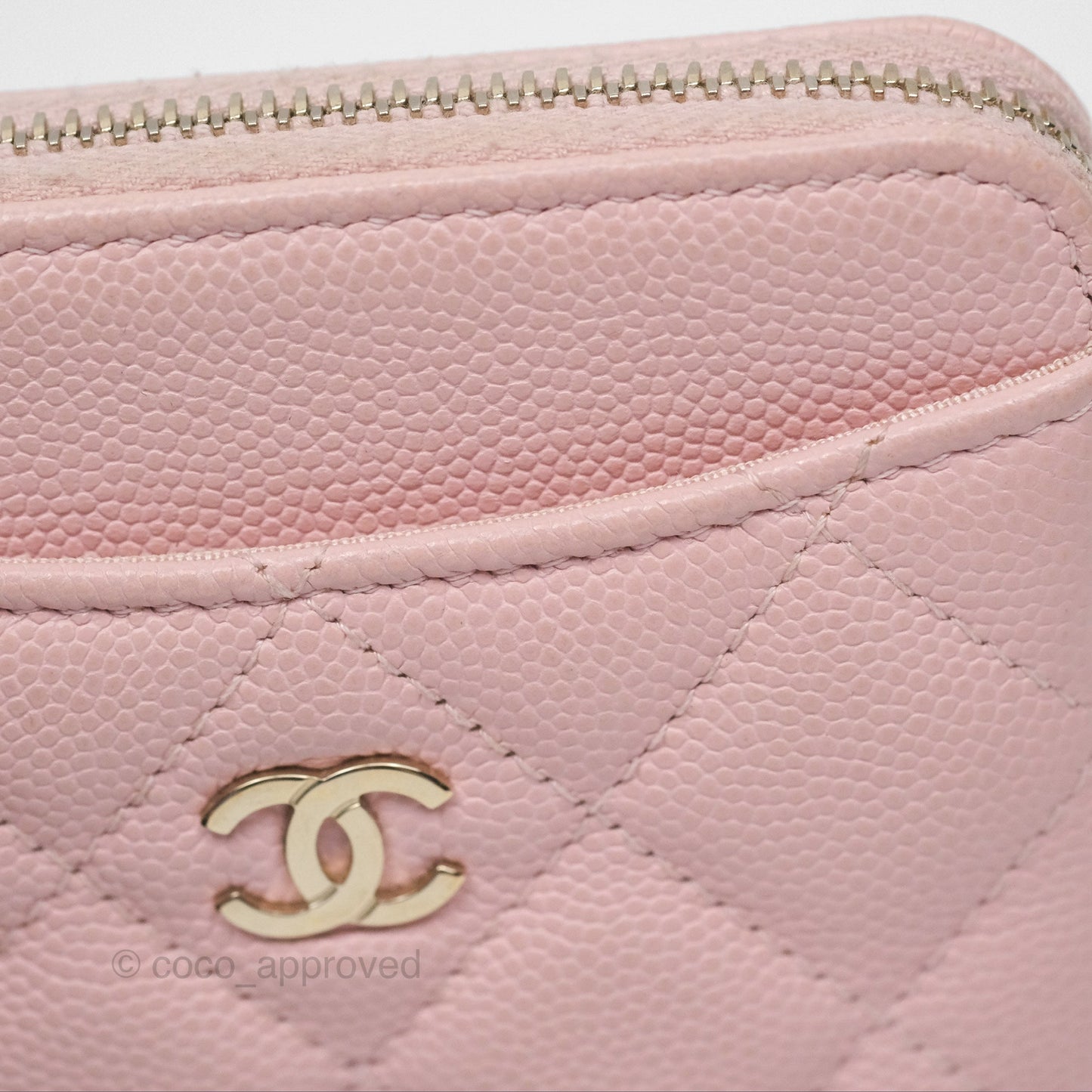 Chanel Quilted Classic Zip Card Holder Wallet Pink Caviar Gold Hardware
