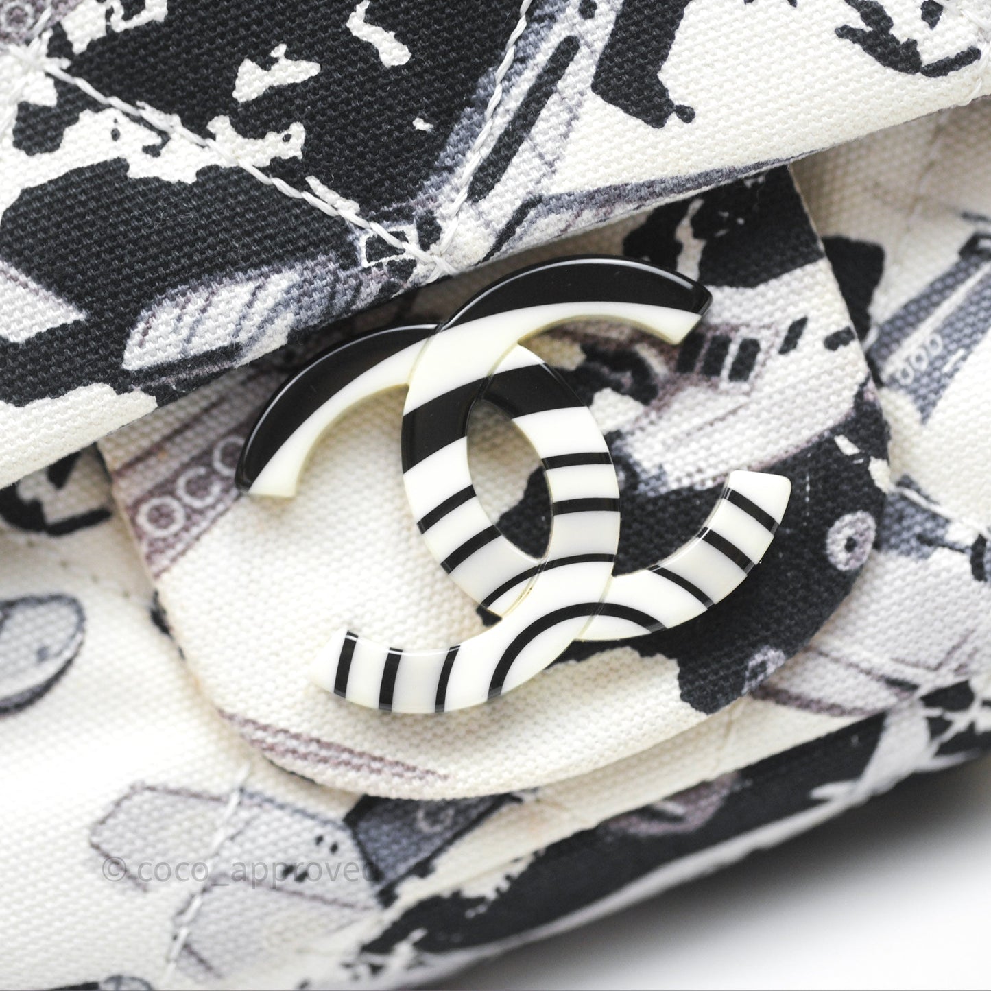 Chanel Quilted Airplane Printed Shoulder Flap Bag Canvas White