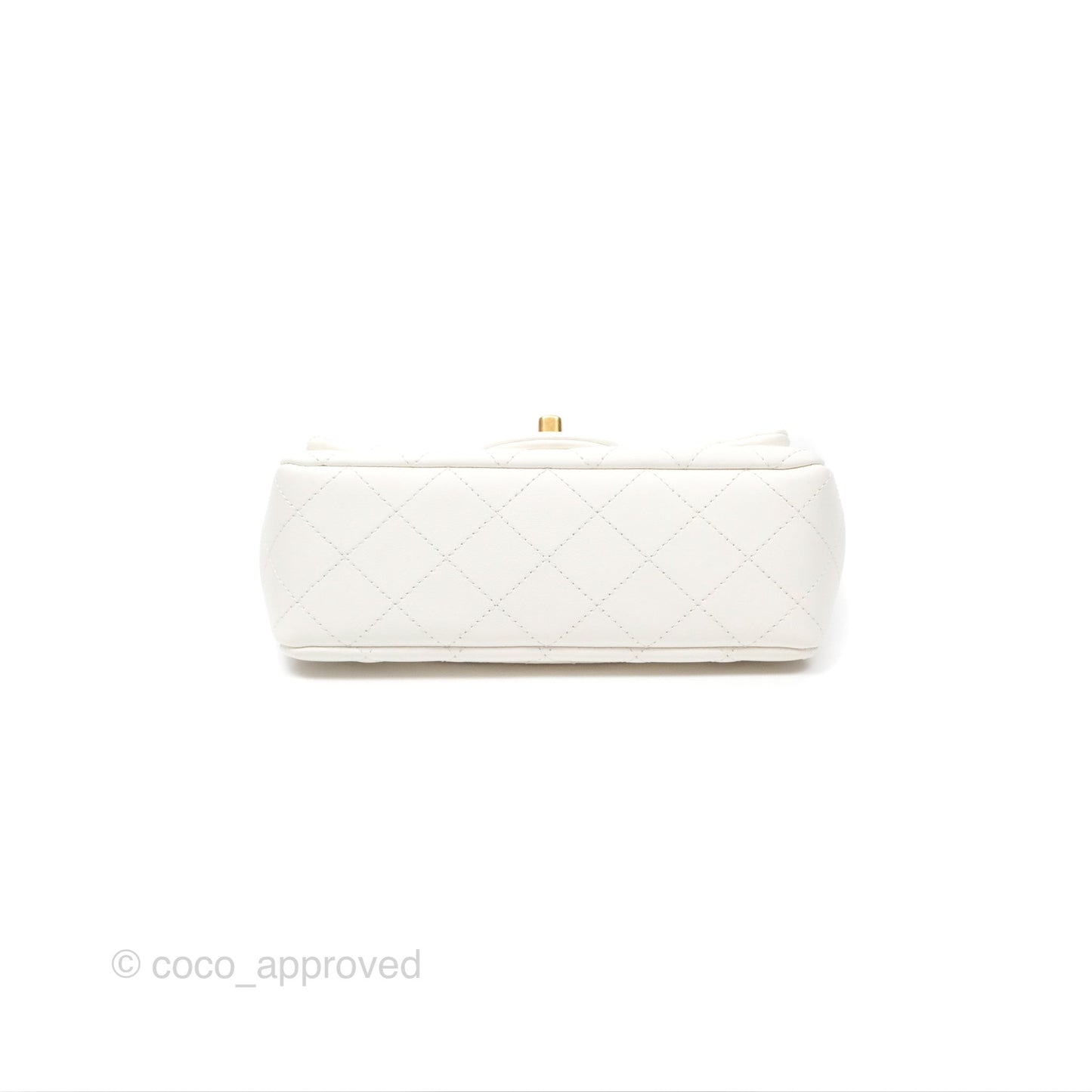 Chanel Mini Rectangular Pearl Crush Quilted White Lambskin Aged Gold Hardware