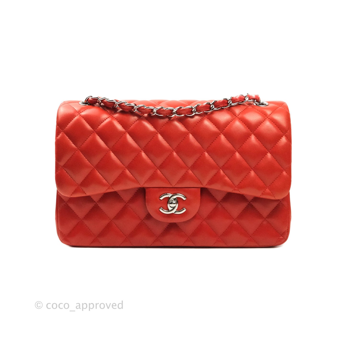 Chanel Jumbo Double Flap Red Lambskin Silver Hardware⁣⁣