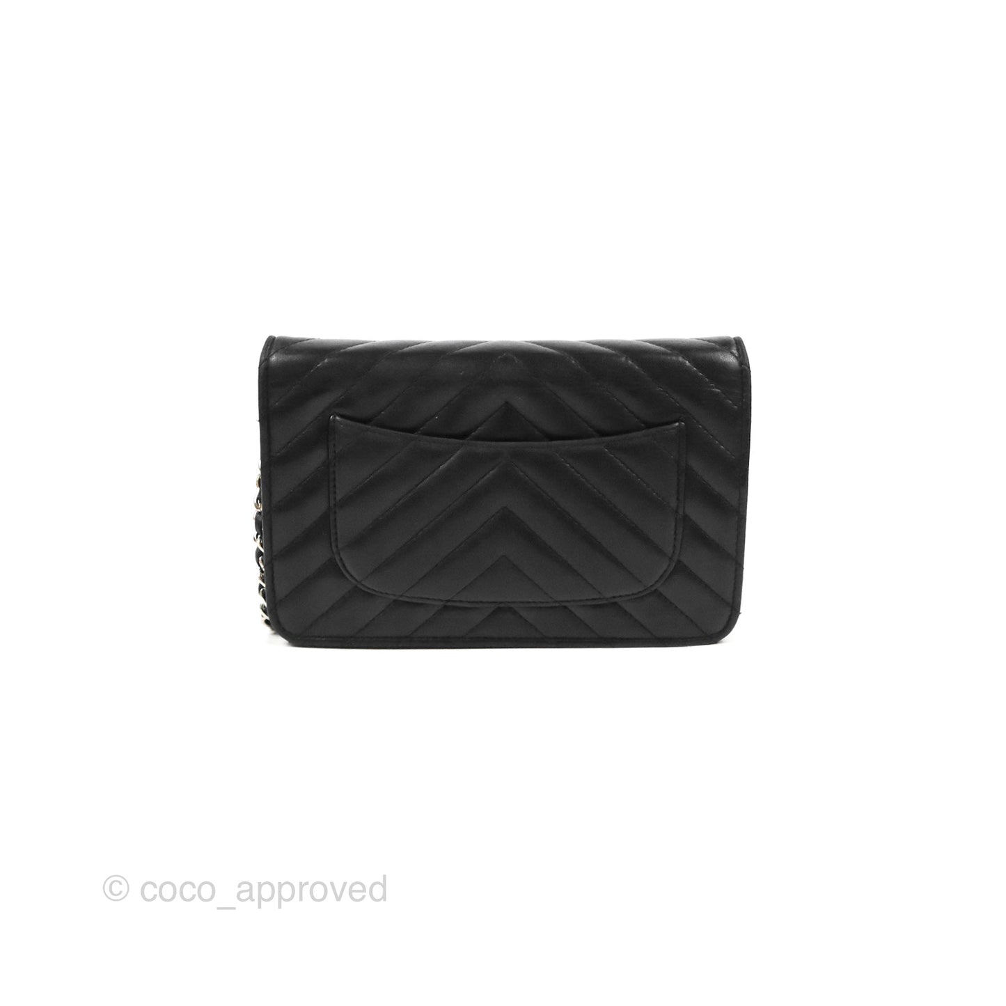 Chanel Classic Chevron Wallet on Chain WOC Black Lambskin Silver Hardware