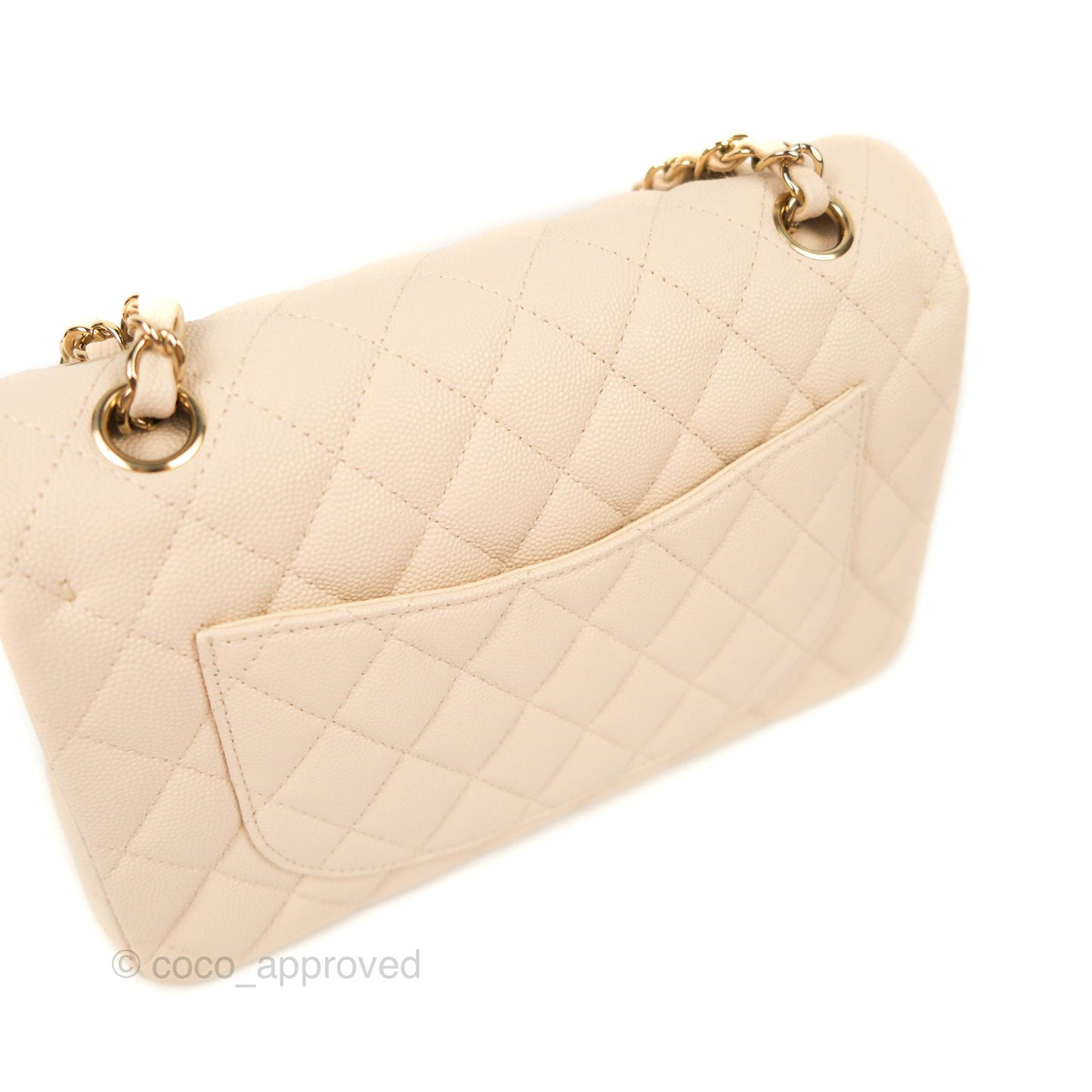 Chanel Small Classic Quilted Flap Light Ivory Beige Caviar Gold Hardware 20C