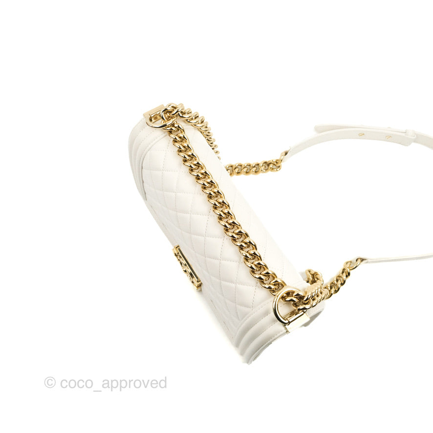 Chanel Medium Boy Bag White Calfskin Gold Hardware