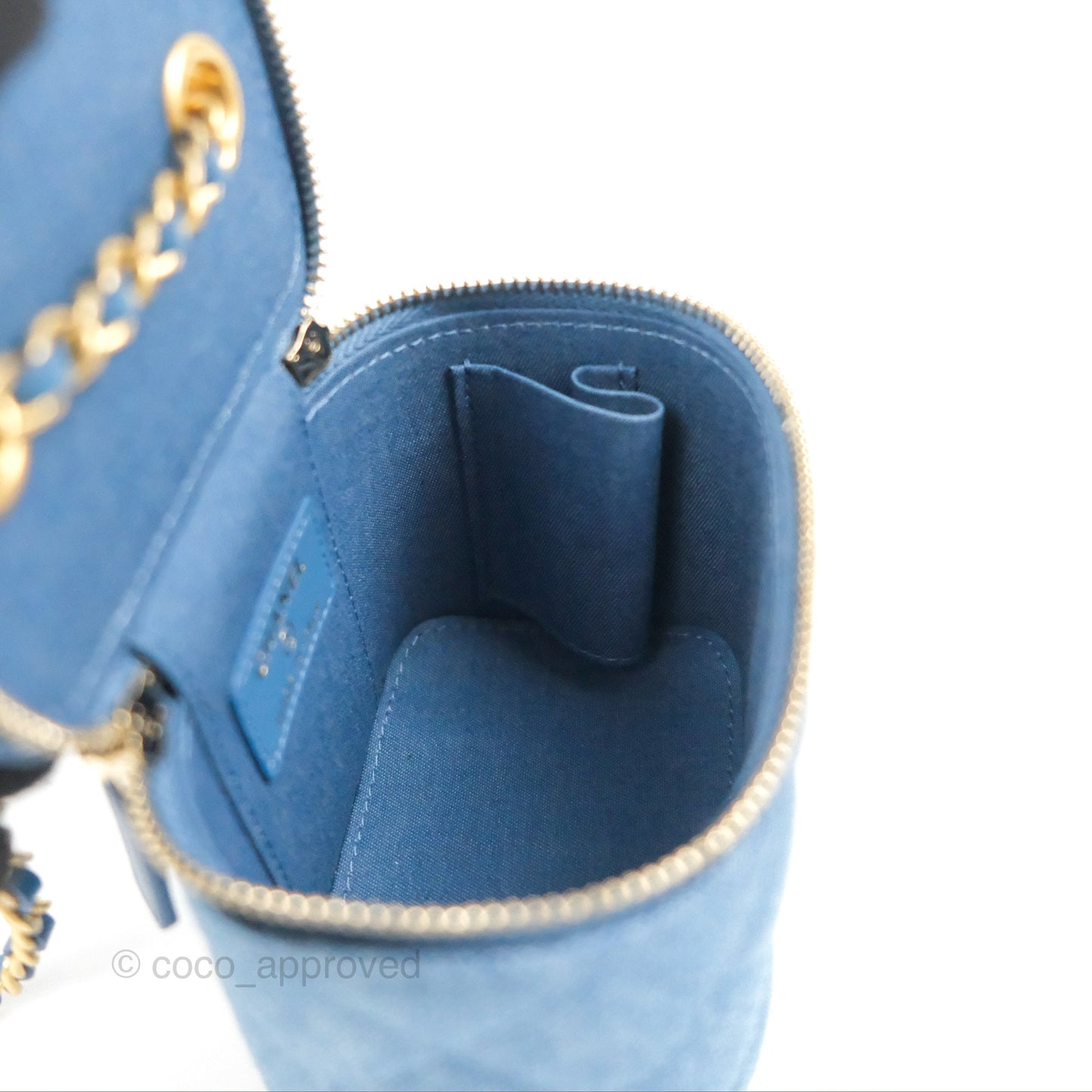 Chanel Mini Pearl Crush Vanity With Chain Denim Aged Gold Hardware