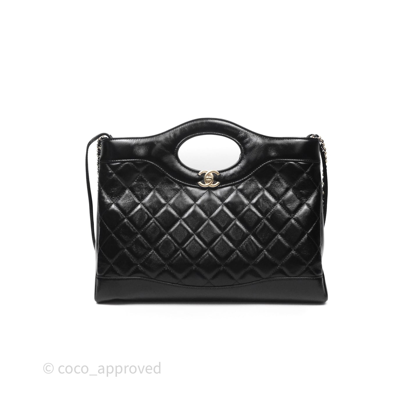 Chanel 31 Medium Hobo Black Shiny Crumpled Lambskin Gold Hardware 24S
