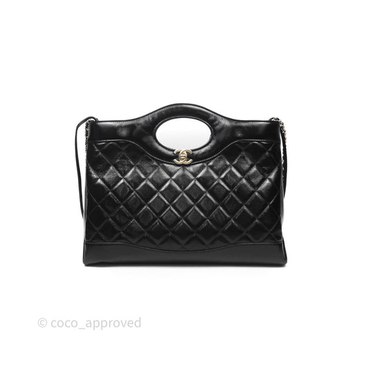 Chanel 31 Medium Hobo Black Shiny Crumpled Lambskin Gold Hardware 24S