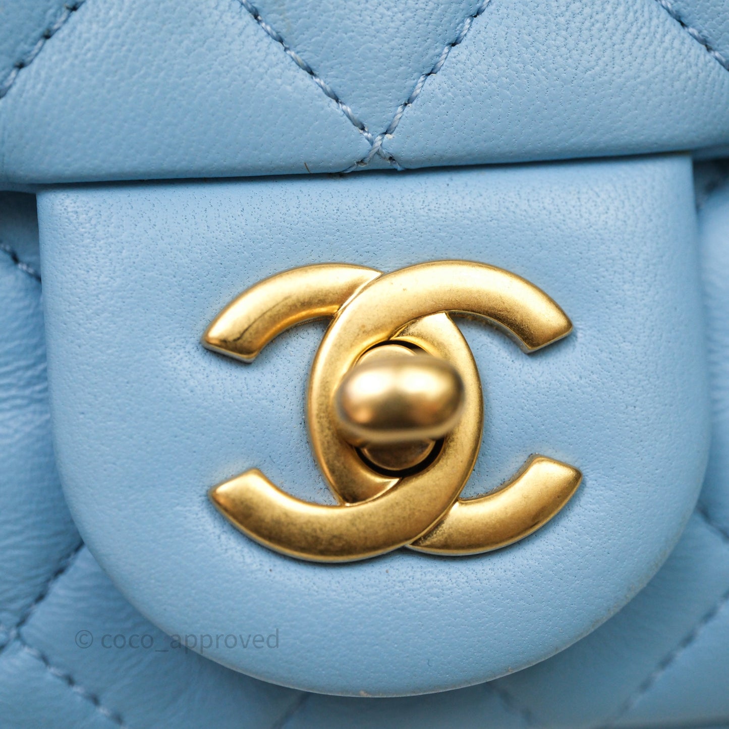 Chanel Mini Rectangular Pearl Crush Quilted Blue Lambskin Aged Gold Hardware