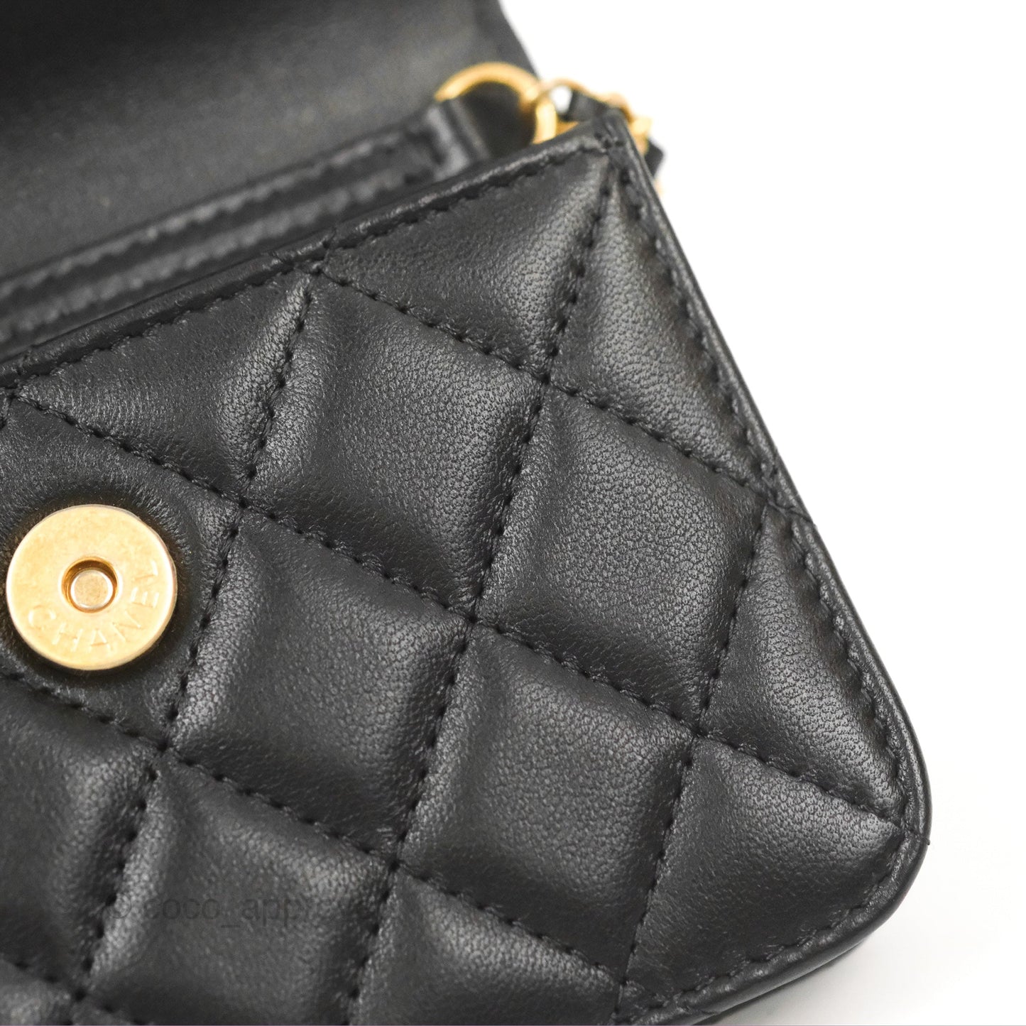 Chanel Pearl Crush Mini Clutch With Chain Black Lambskin Aged Gold Hardware