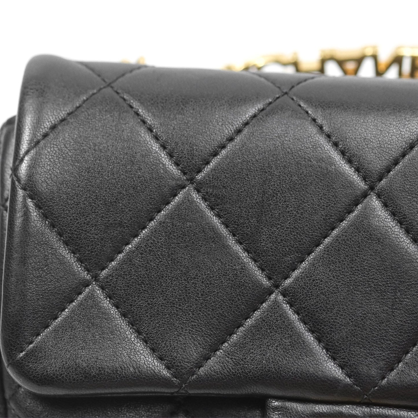 Chanel Mini Top Handle Flap Black Lambskin Aged Gold Hardware