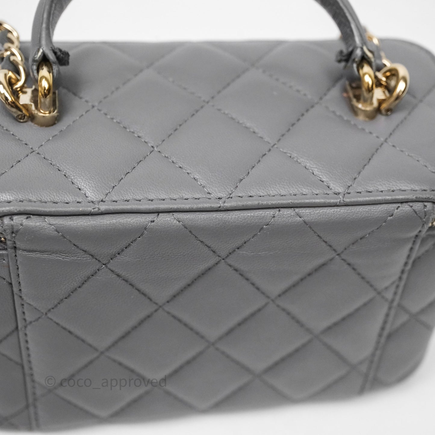 Chanel Vanity Rectangular Top Handle Grey Lambskin Gold Hardware