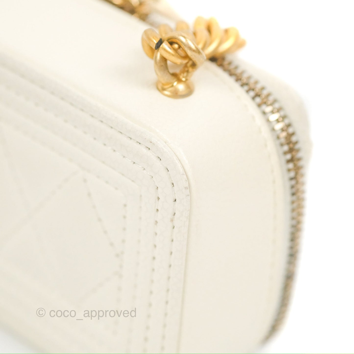 Chanel Mini Boy Clutch with Chain White Caviar Aged Gold Hardware
