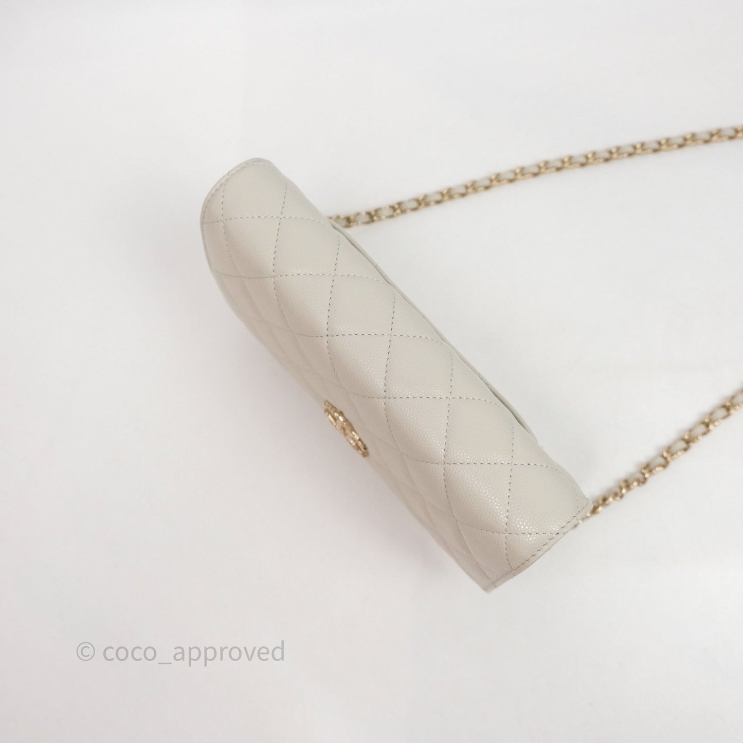 Chanel Quilted Wallet on Chain WOC Light Grey Caviar Gold Hardware 24S