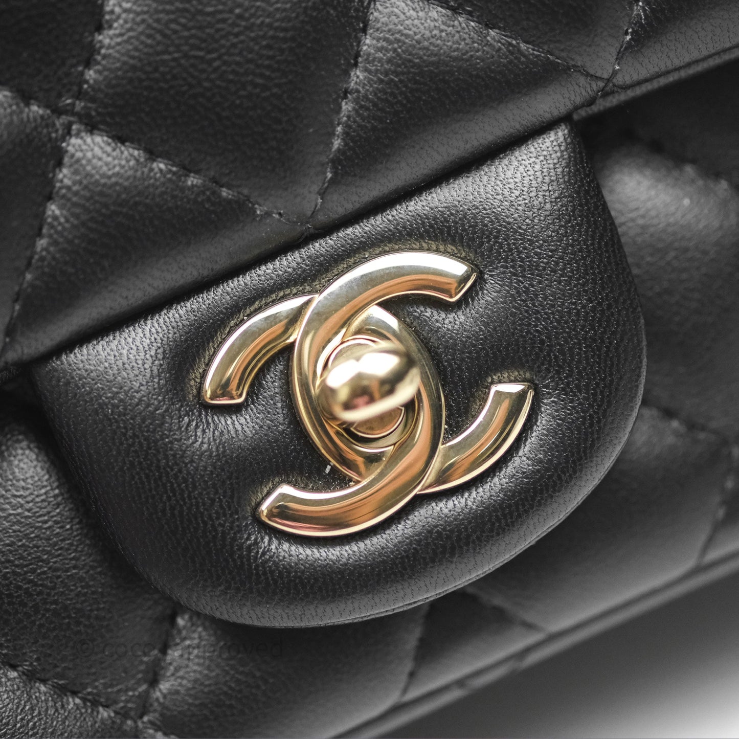 Chanel Mini Square Flap Quilted Black Lambskin Gold Hardware