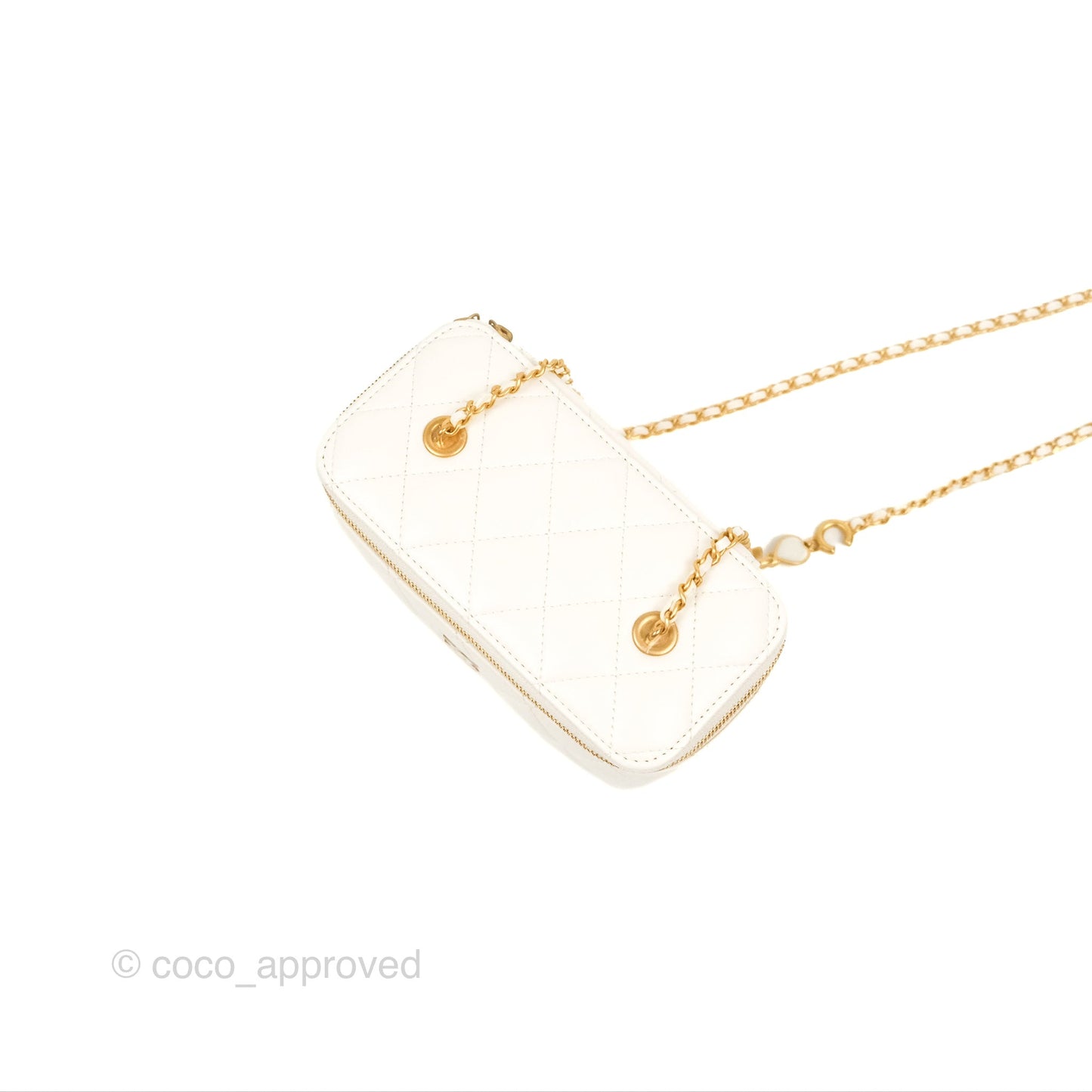 Chanel Vanity with COCO Heart Chain White Lambskin Aged Gold Hardware