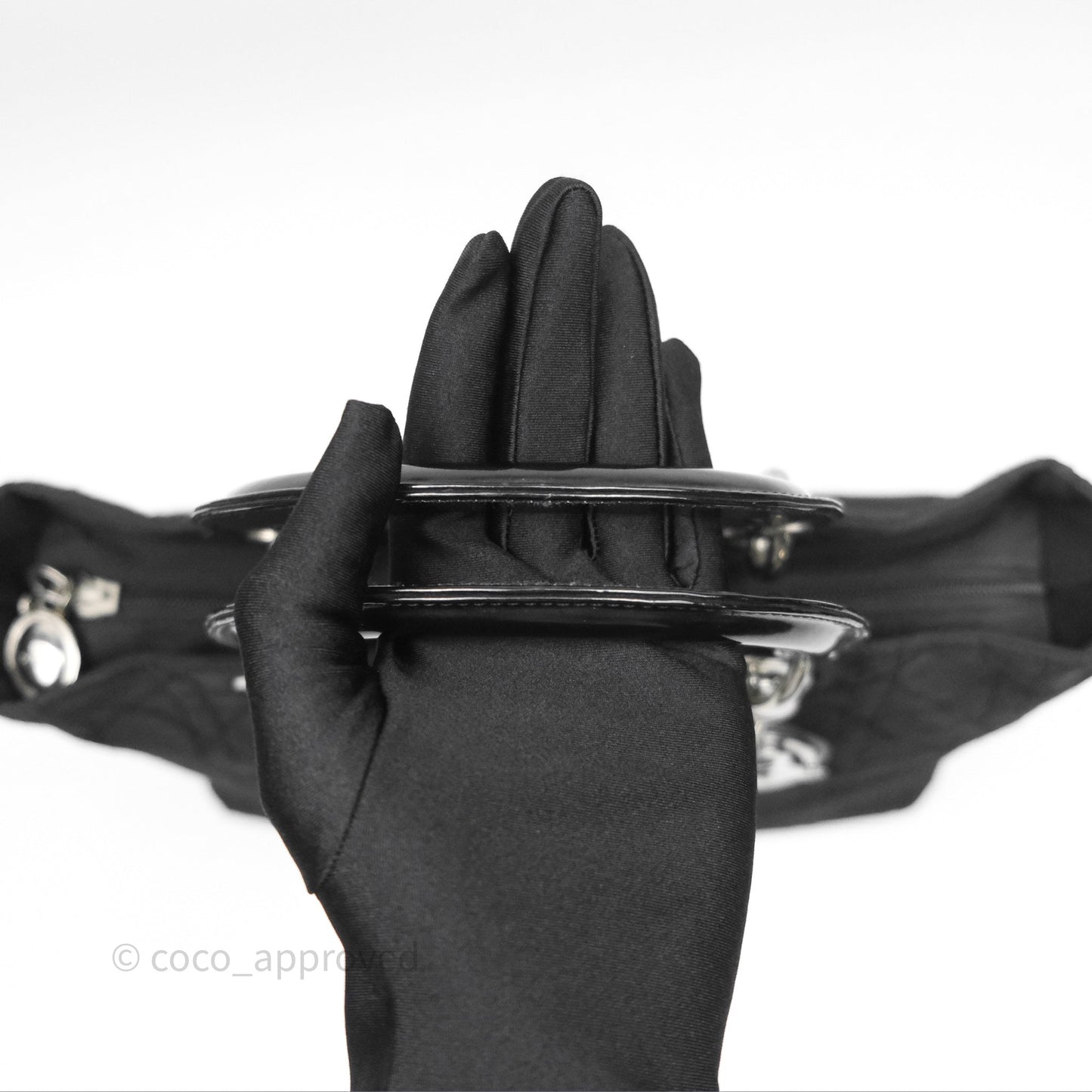 Christian Dior Vintage Large Lady Dior Cannage Fabric Black Silver Hardware