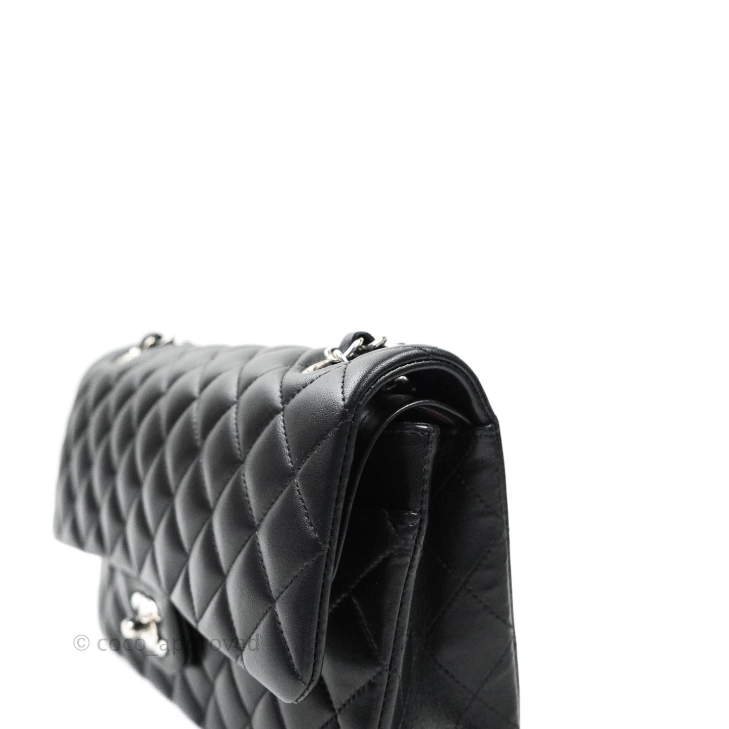 Chanel Classic M/L Medium Double Flap Bag Black Lambskin Silver Hardware