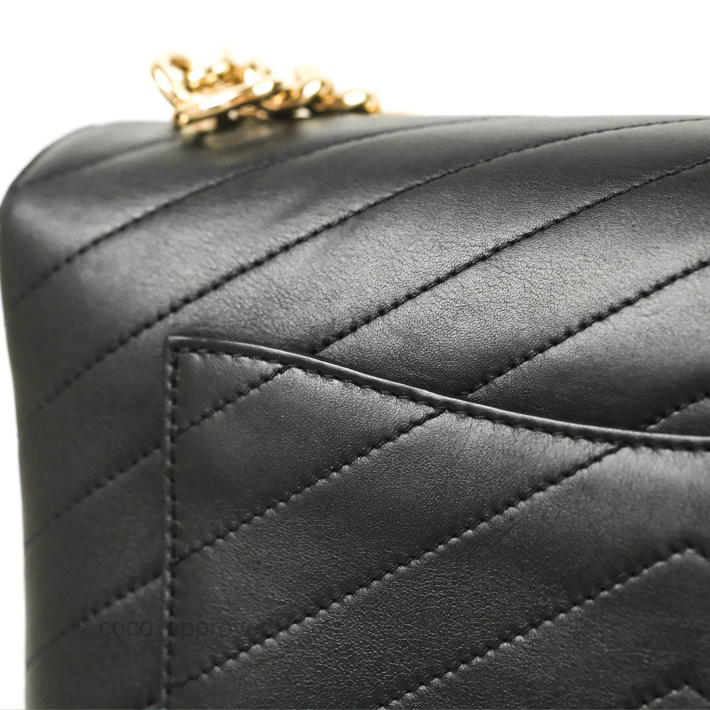 Chanel Chevron Stitched Coco Flap Bag Black Calfskin Gold Hardware