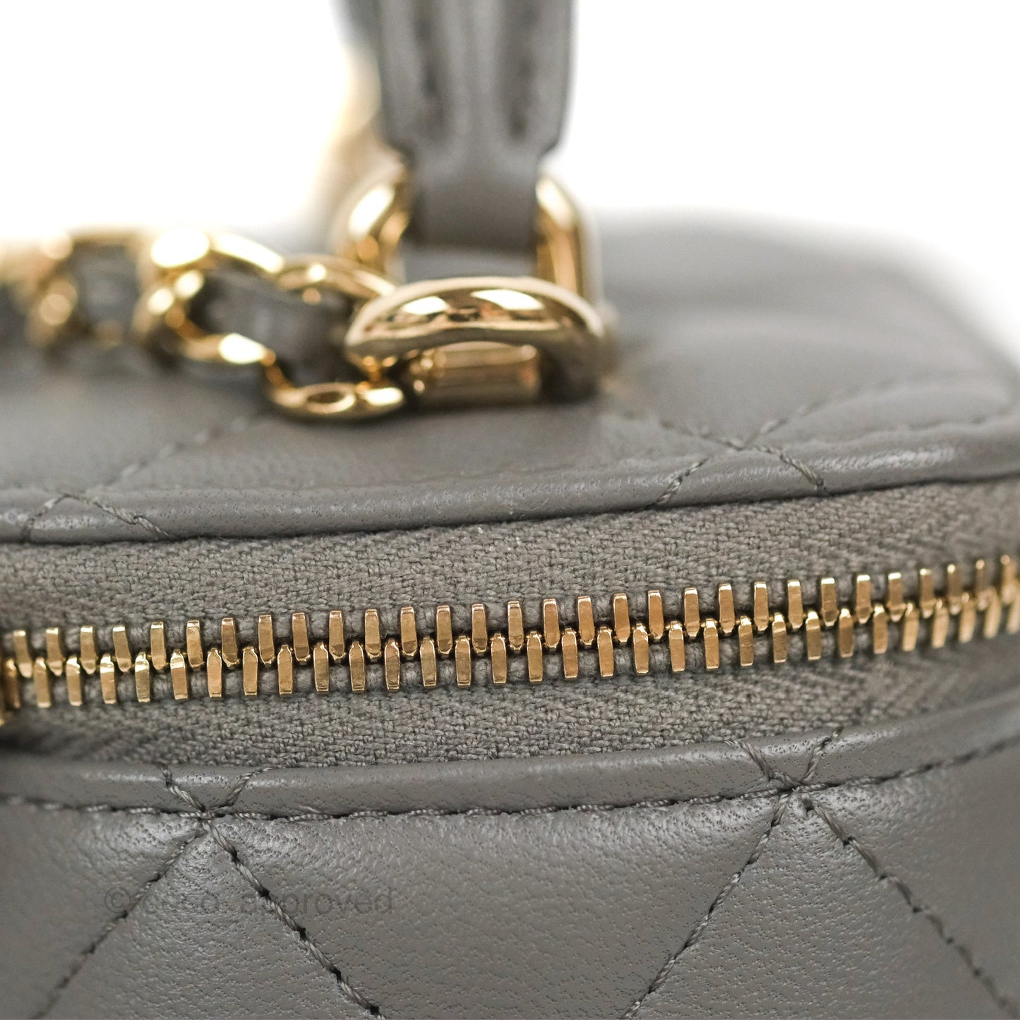 Chanel Mini Top Handle Vanity With Chain Dark Grey Lambskin Gold Hardware