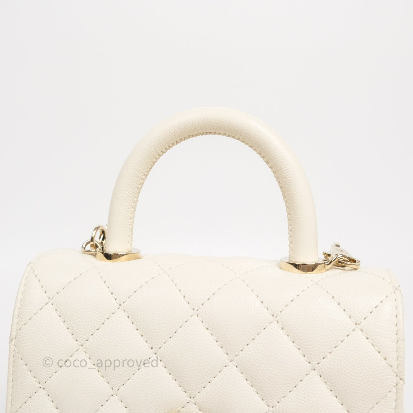 Chanel Mini Coco Handle Quilted Ivory White Caviar Gold Hardware