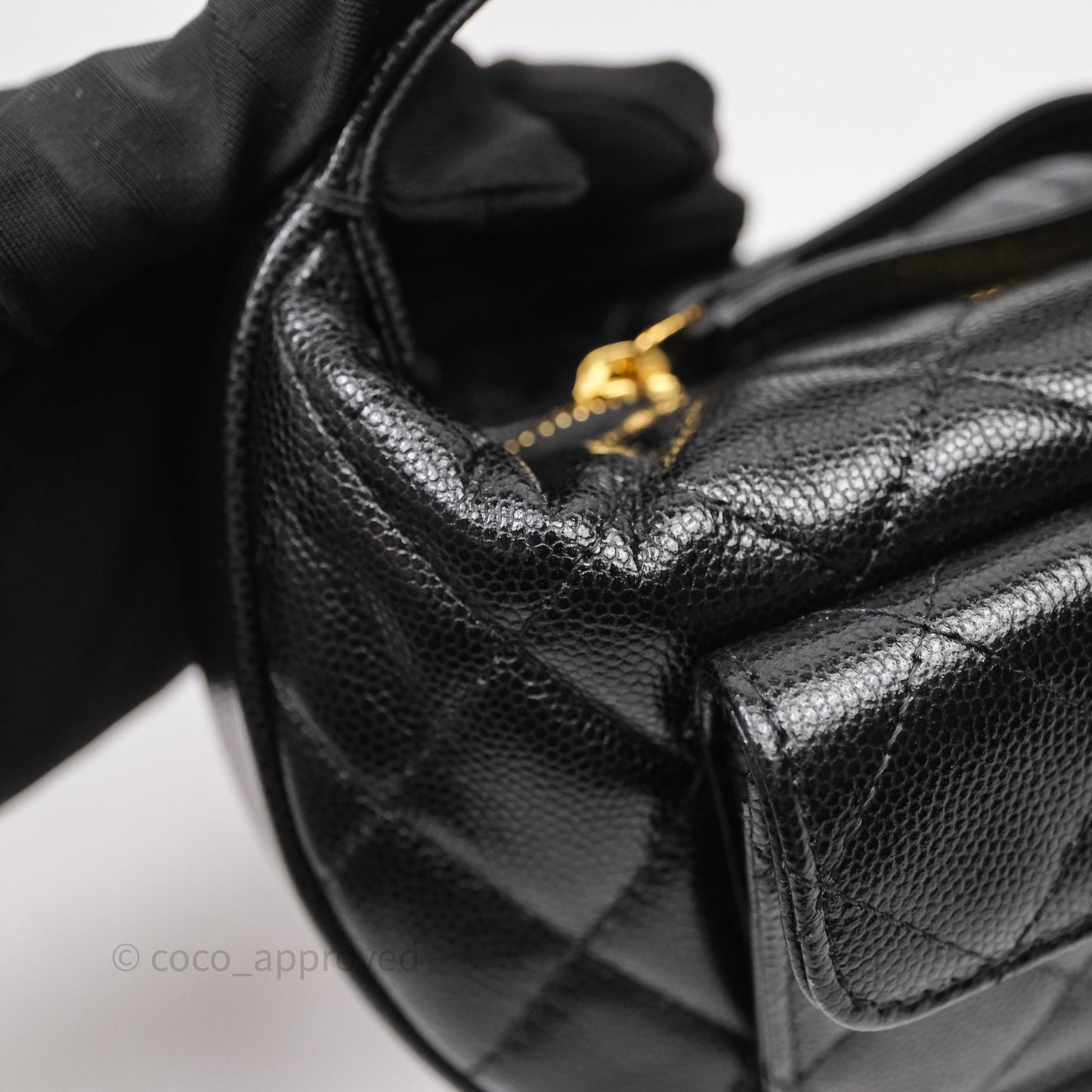 Chanel Quilted Polly Pocket Hobo Bag Caviar Black Gold Hardware