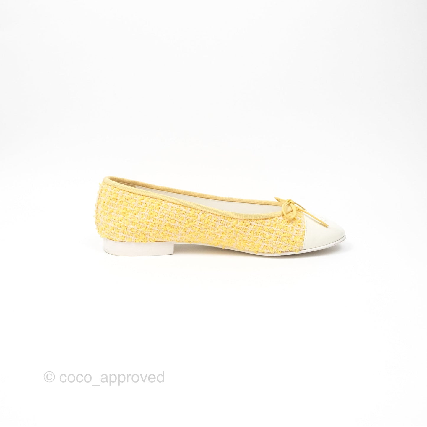 Chanel Ballerina Flats Yellow Tweed White Size 37