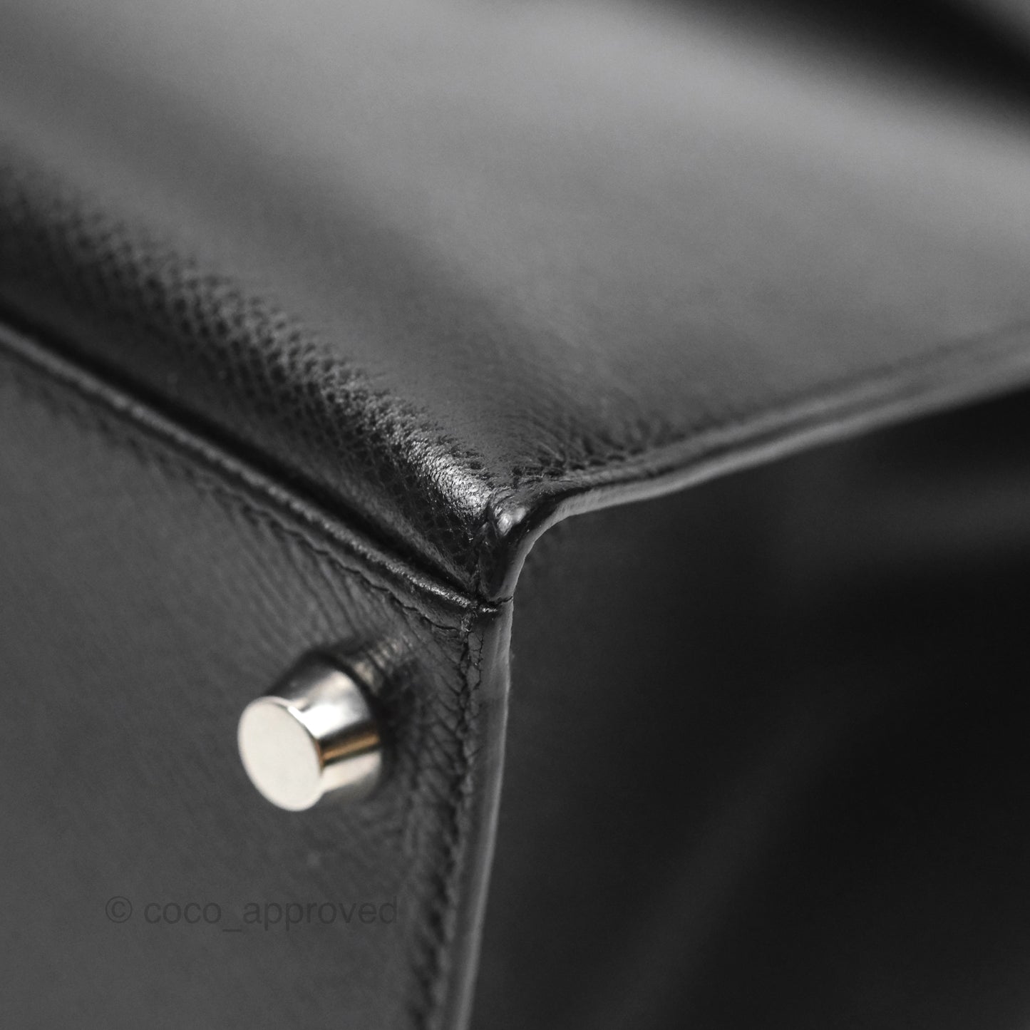 Hermès Vintage Kelly 28 Sellier Noir 89 Courchevel Palladium Hardware