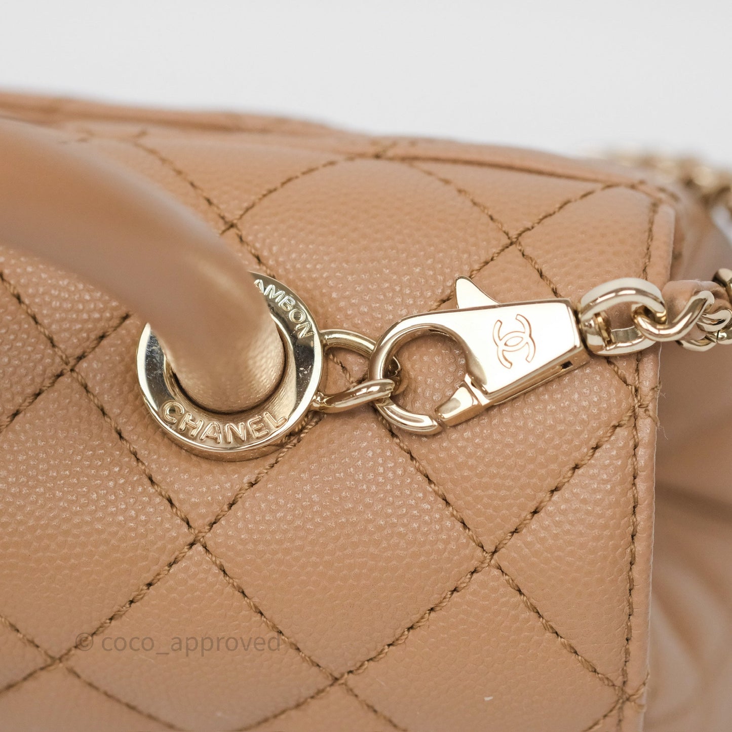 Chanel Small Coco Handle Quilted Beige Caviar Gold Hardware