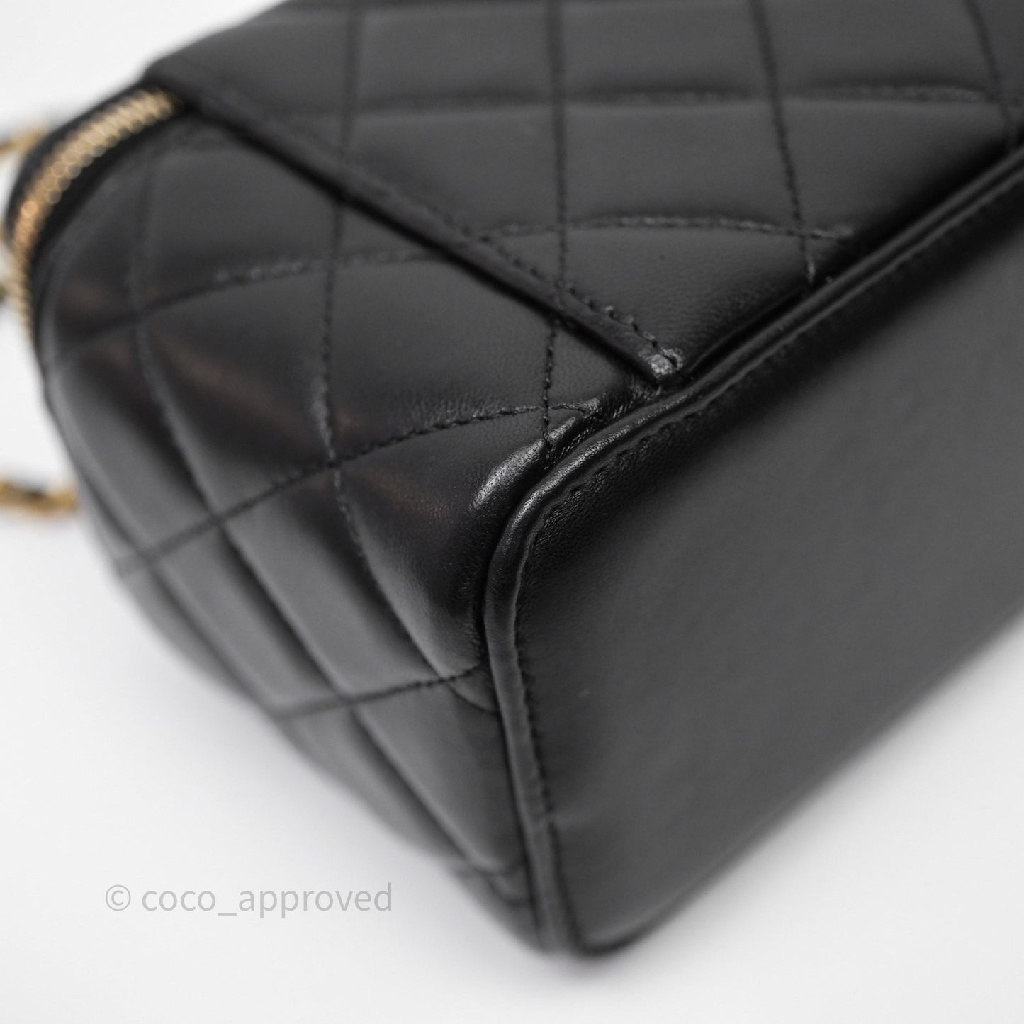 Chanel Top Handle Vanity Rectangular Black Lambskin Aged Gold Hardware