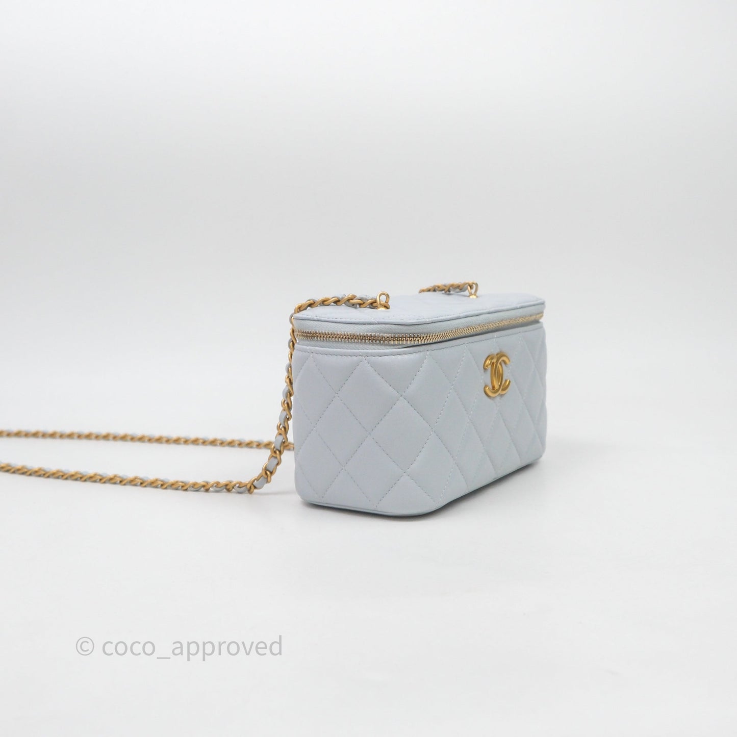 Chanel Vanity with Adjustable Chain Blue Lambskin Aged Gold Hardware