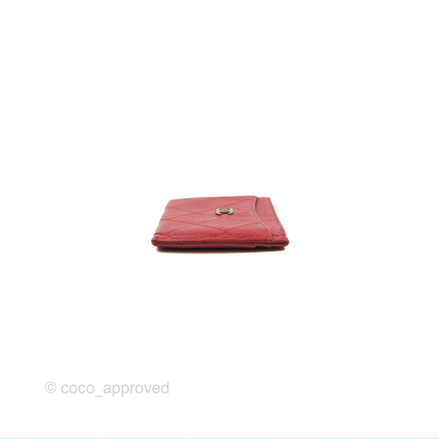 Chanel Classic Flat Card Holder Red Caviar Silver Hardware