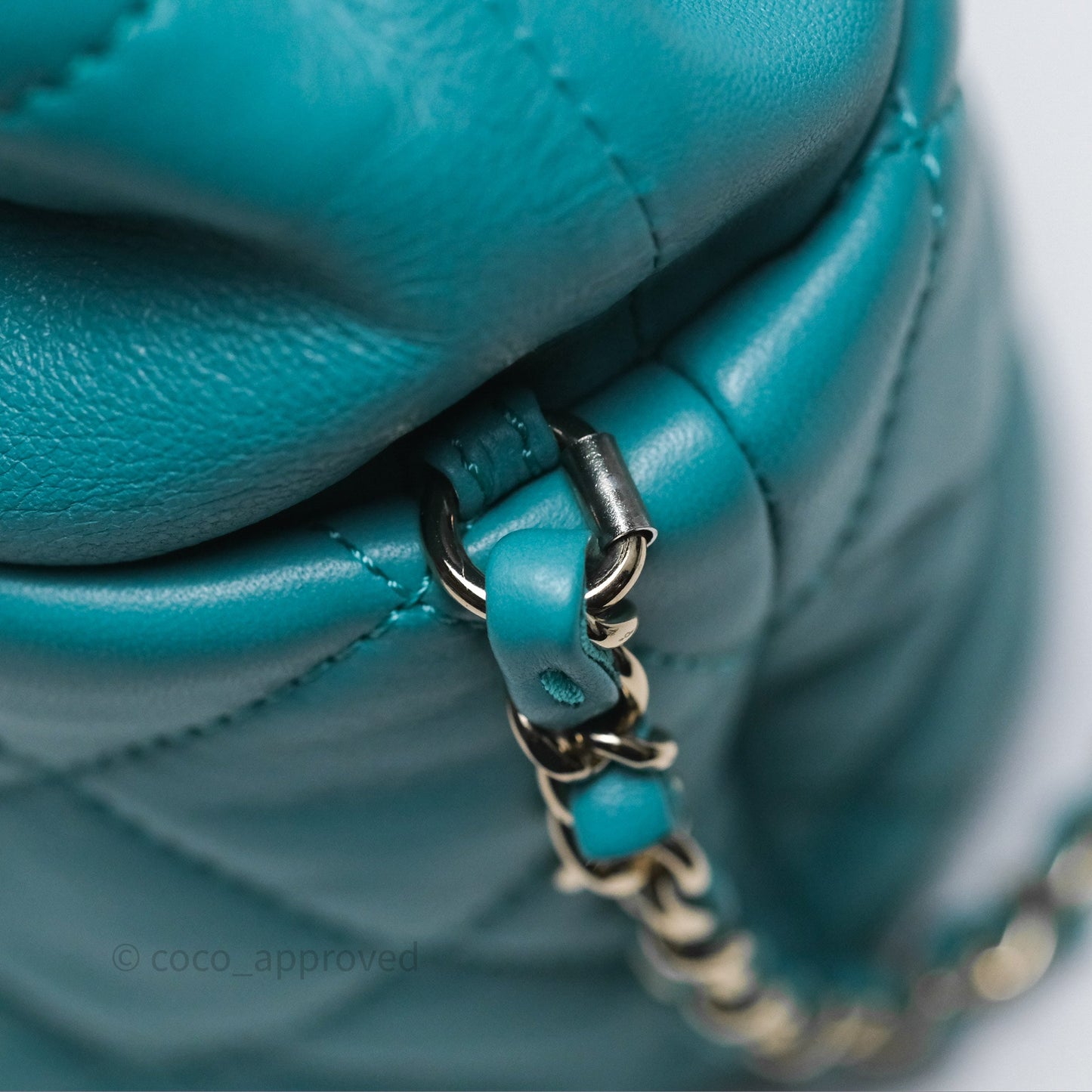 Chanel Pearl CC Drawstring Bucket Bag Teal Green Lambskin Gold Hardware