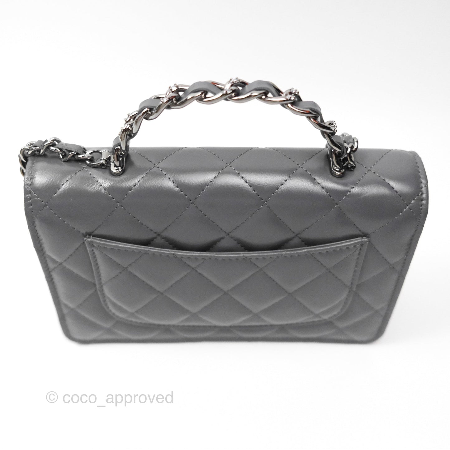 Chanel Top Handle Wallet On Chain WOC Dark Grey Calfskin Gun Metal 23K