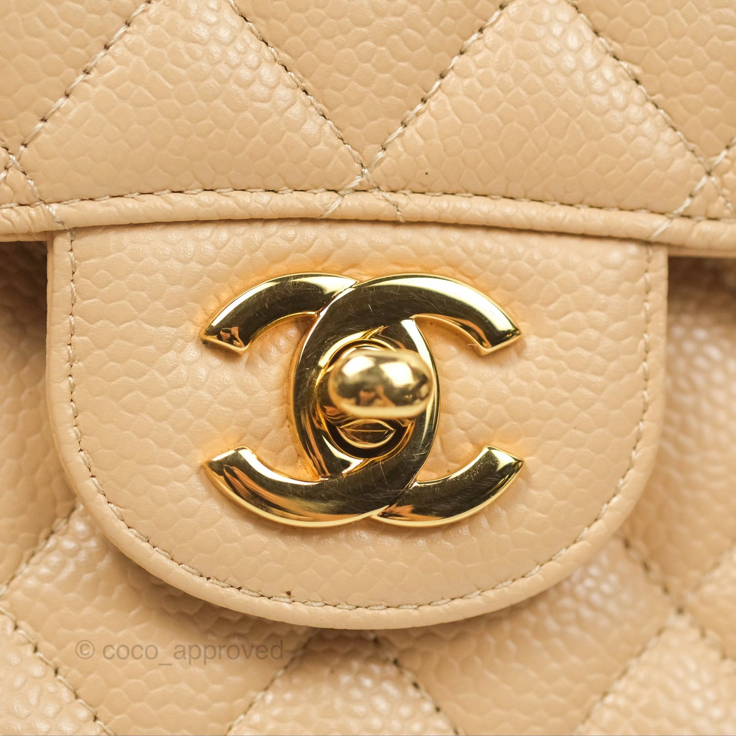Chanel Classic M/L Medium Flap Quilted Beige Caviar Gold Hardware
