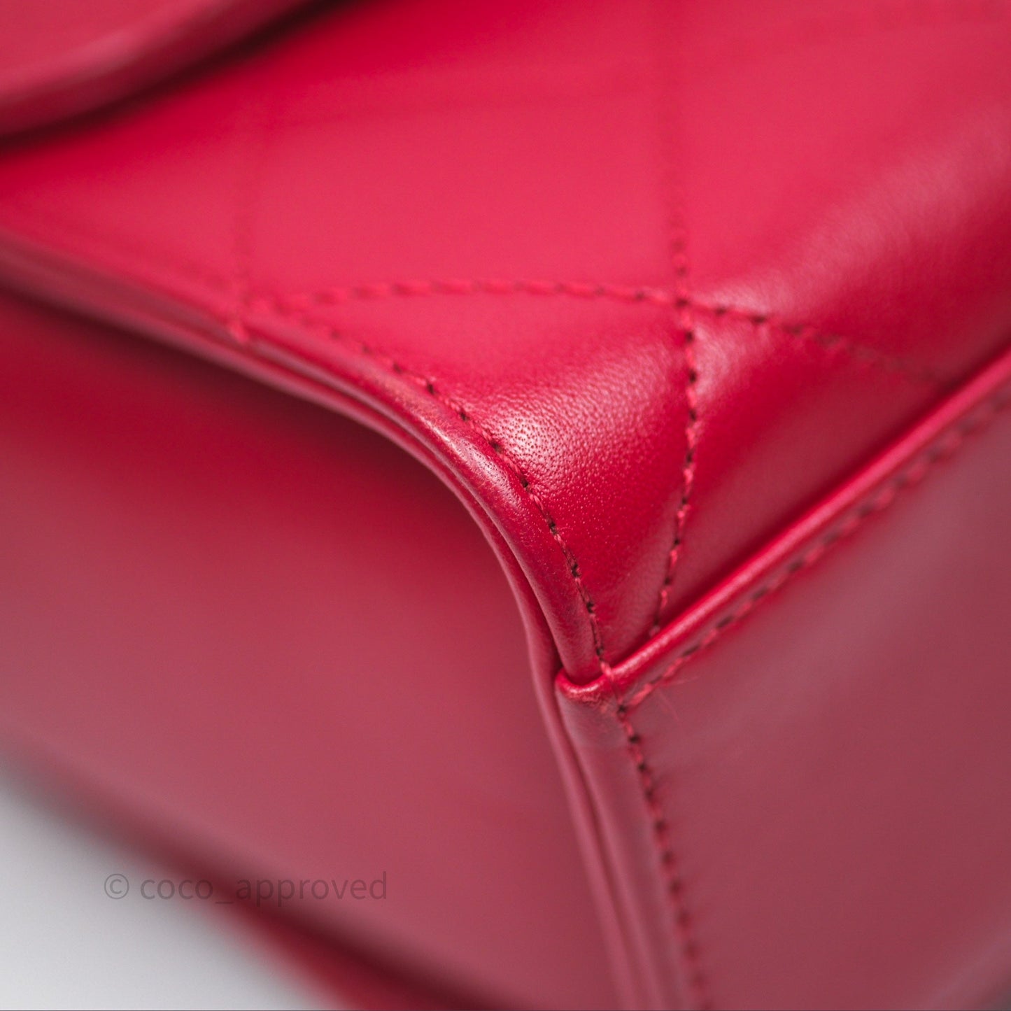 Chanel Quilted Flap Bag  with Pearl Logo Top Handle Red Lambskin Aged Gold Hardware