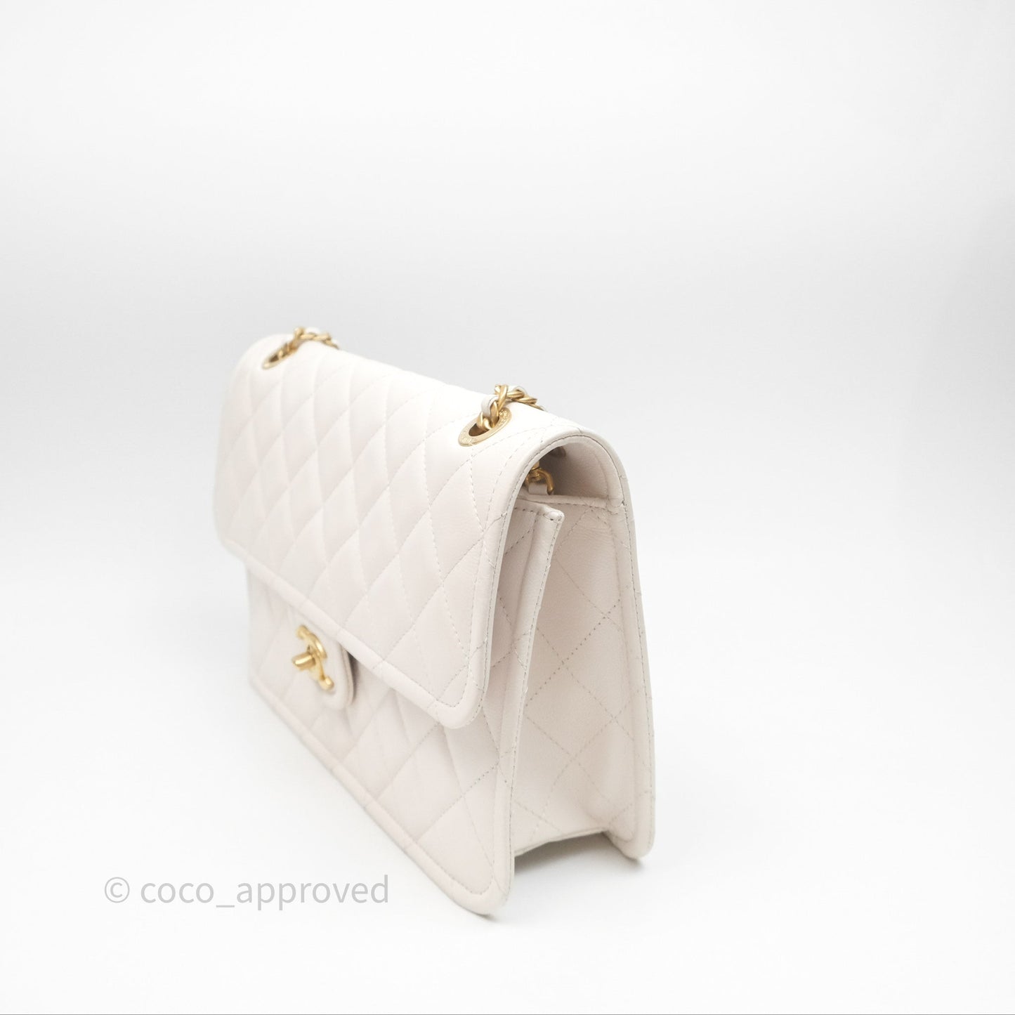 Chanel Large Quilted Sweet Classic Flap White Caviar Aged Gold Hardware