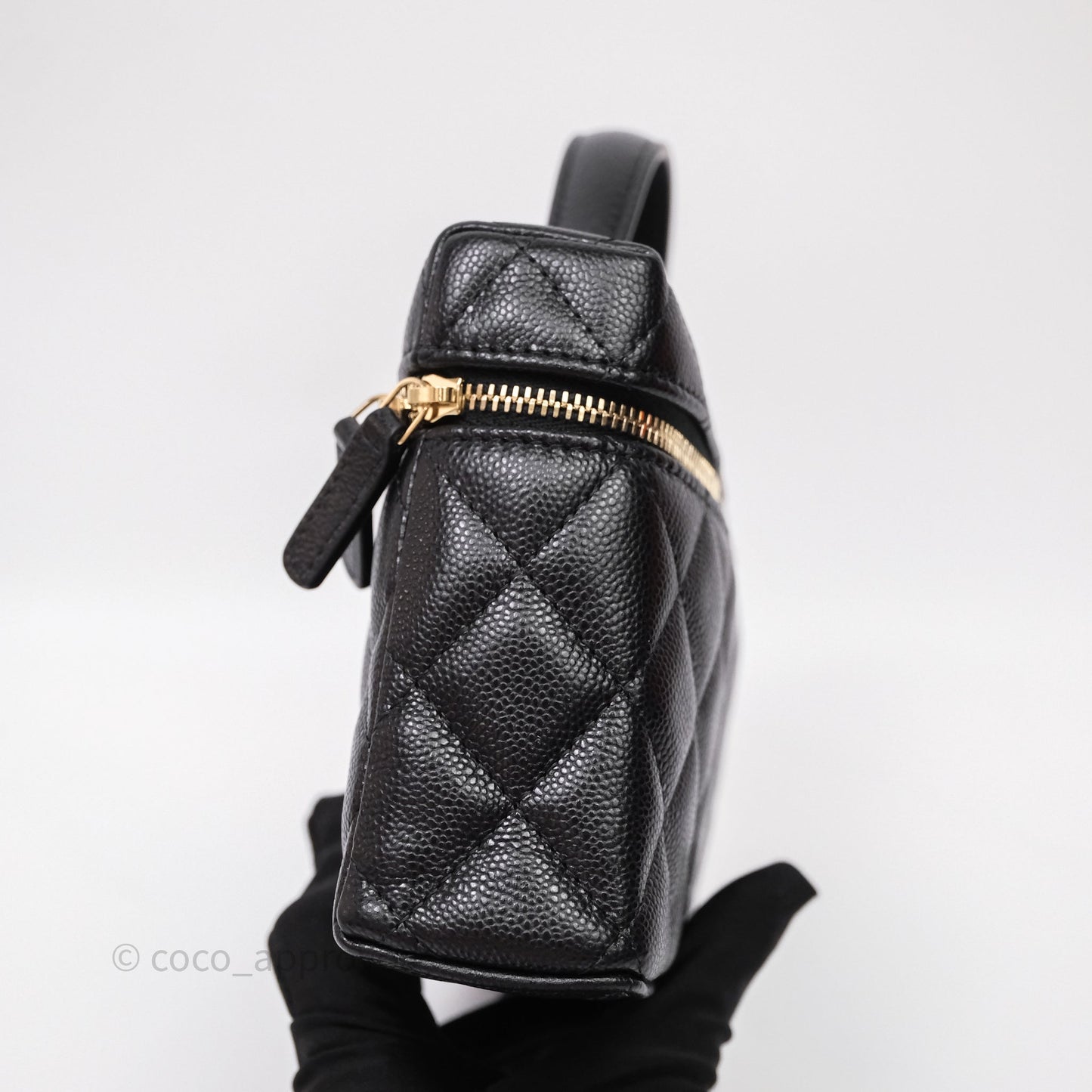 Chanel Top Handle Long Vanity with Chain Black Caviar Gold Hardware