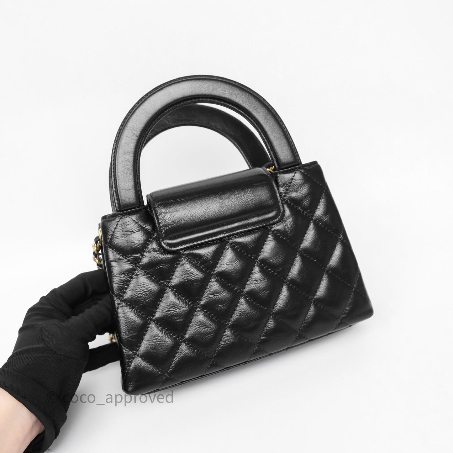 Chanel Kelly Bag Quilted Black Shiny Crumpled Calfskin Aged Gold Hardware