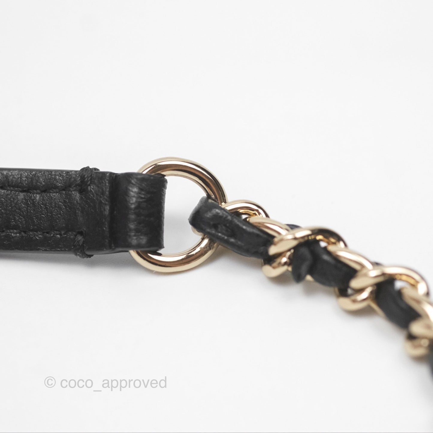 Chanel Logo Pearl Chain Flap Bag Black Lambskin Gold Hardware