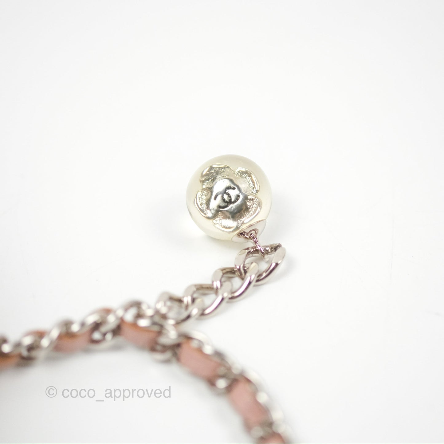 Chanel Camellia Embossed Round Clutch With Chain Iridescent Light Pink Goatskin Silver Hardware
