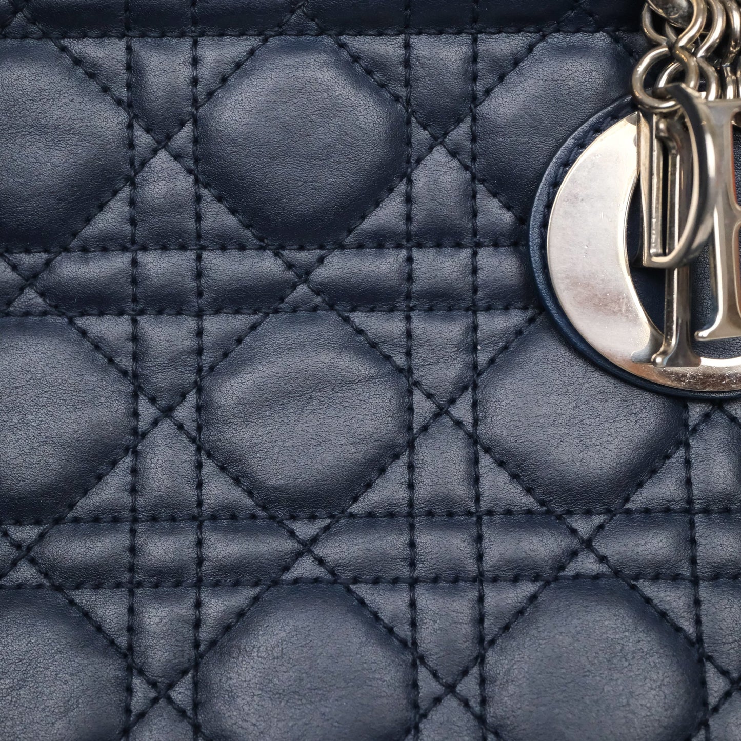 Christian Dior Medium Lady Dior Navy Lambskin Silver Hardware