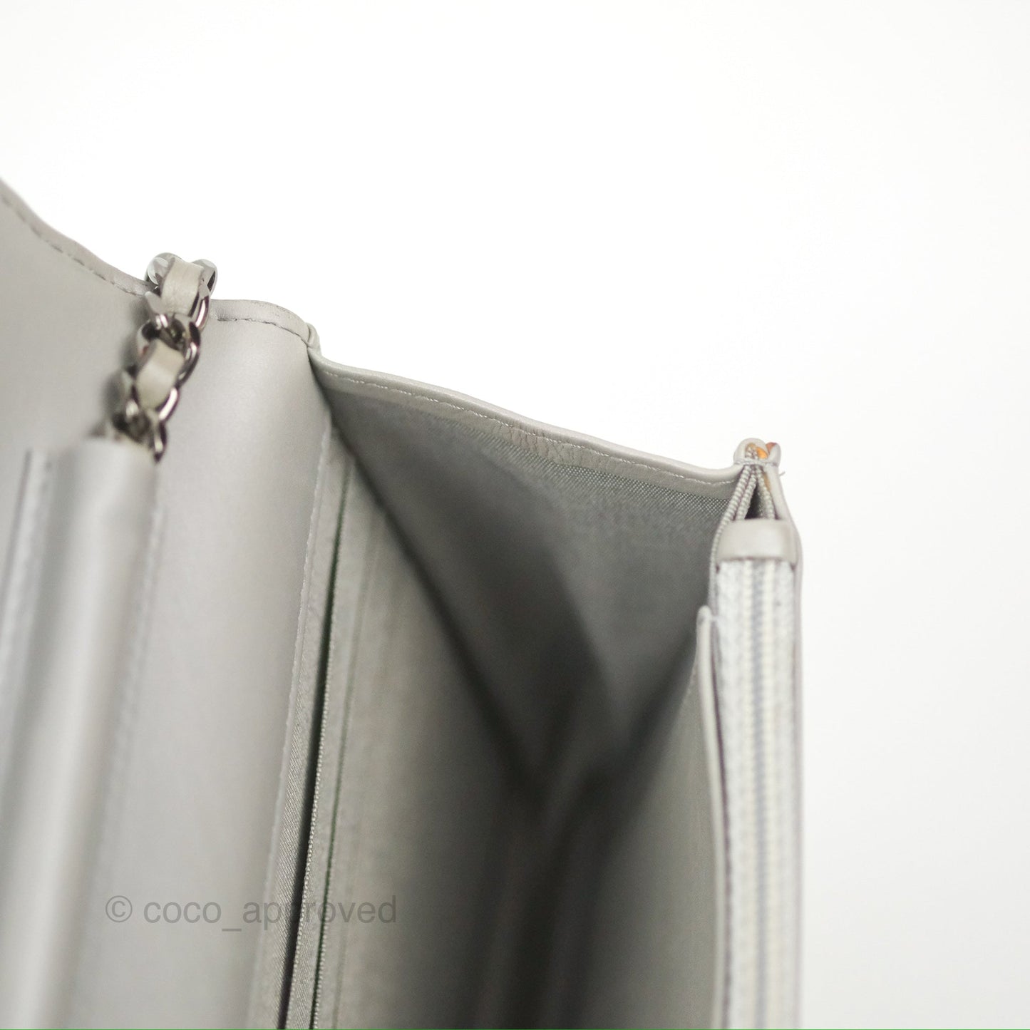 Chanel Chevron Boy Wallet on Chain WOC Grey Lambskin Gun Metal
