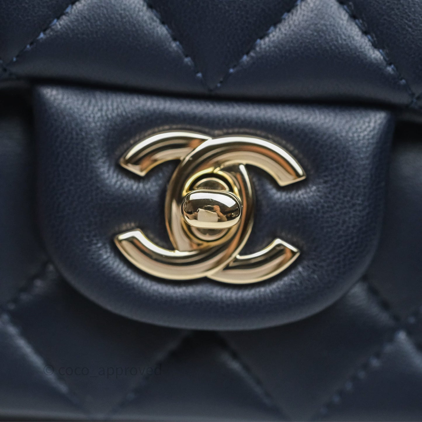 Chanel Top Handle Mini Rectangular Flap Bag Navy Lambskin Gold Hardware